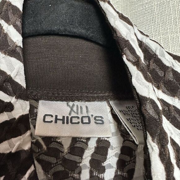 2/$30 Chicos Full Zip Track Jacket Size 2 L Zebra Print Semi Sheer Boho Stretch - Picture 5 of 12